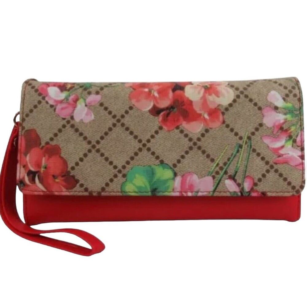 AR New York Women’s Red Floral Print Wallet Faux Leather NWT NEW Colorful 4